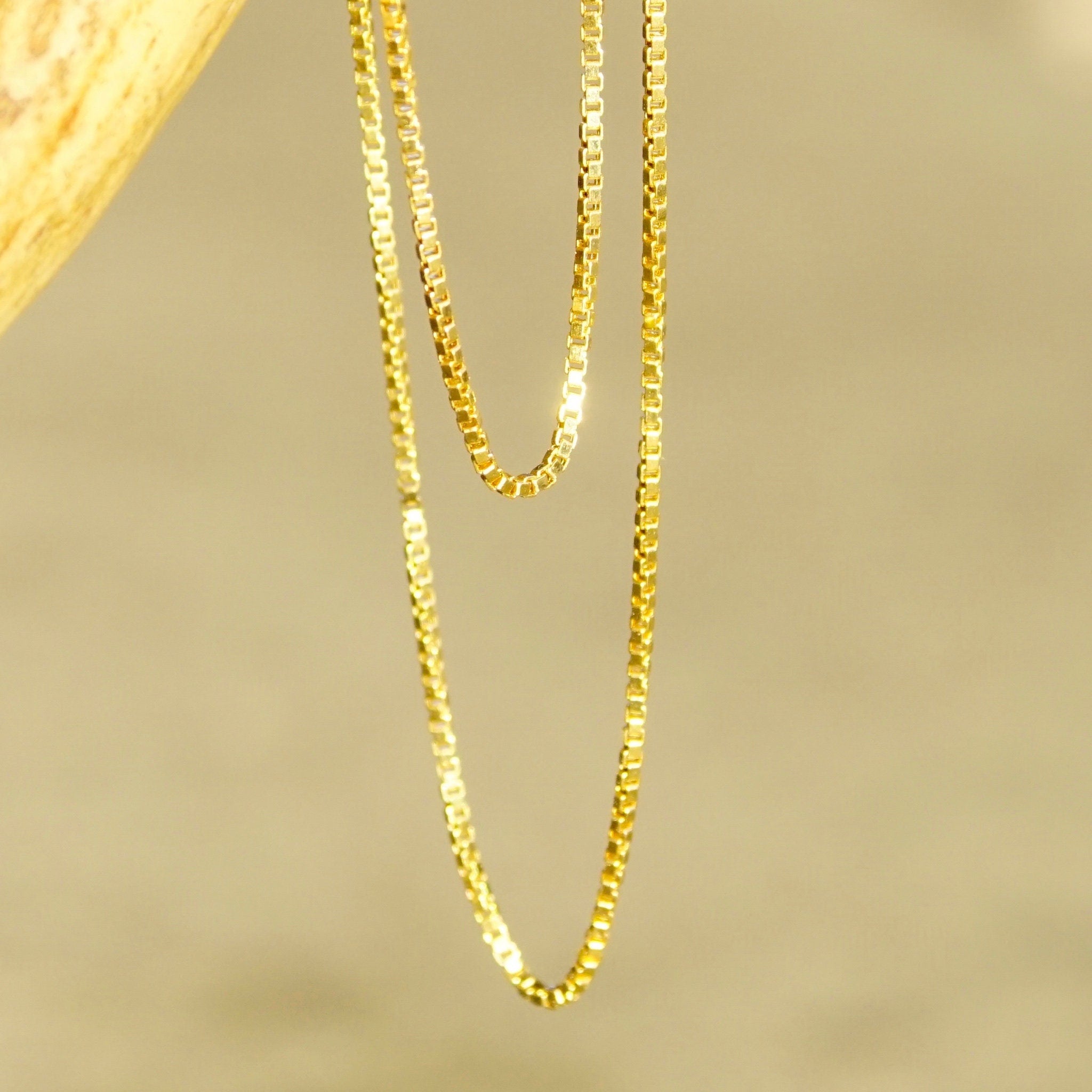 Vintage Italian 18K Gold Box Chain Necklace, 1.5mm Gold Box Chain, Long Thin Yellow Gold Chain, 24" Long, 585 Jewelry