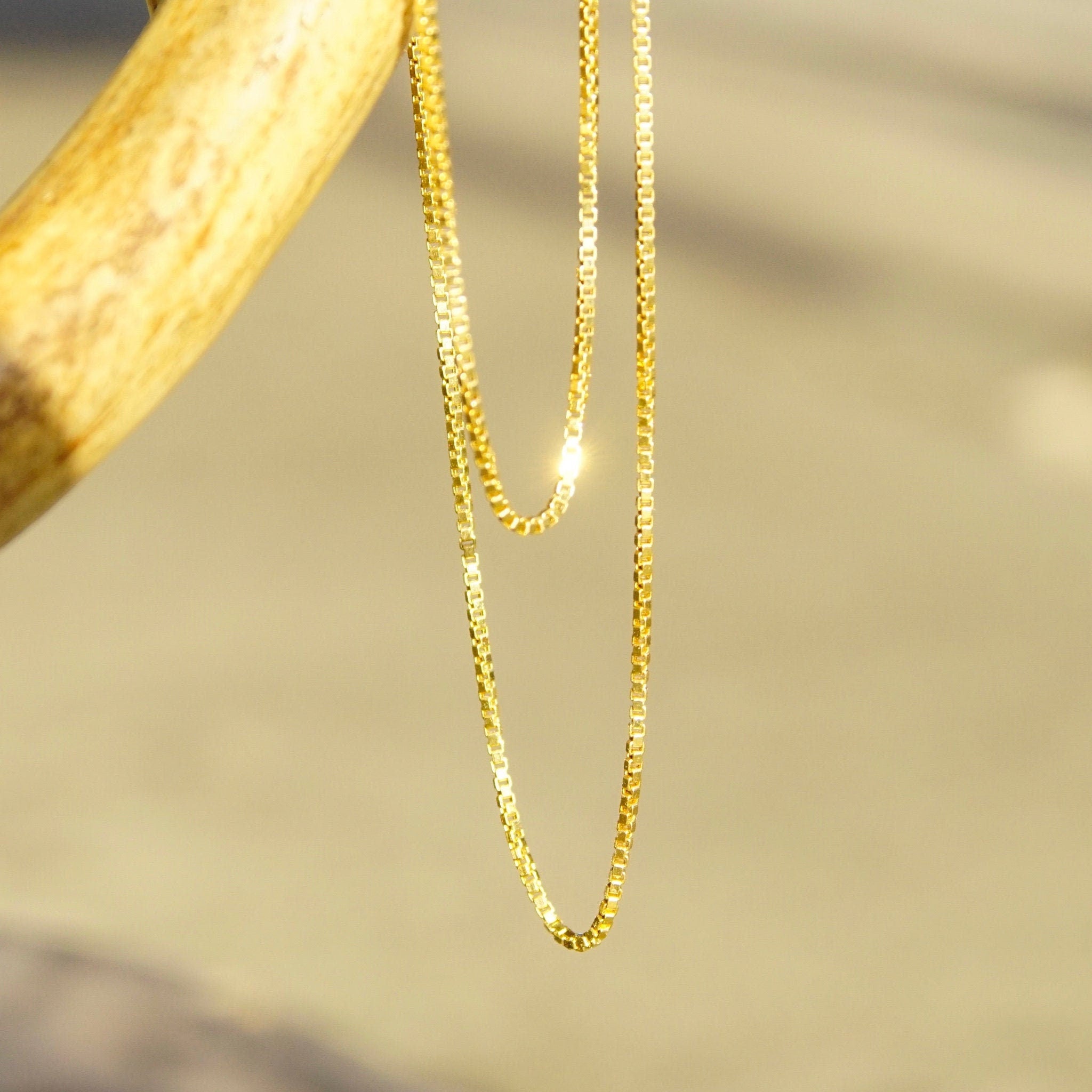 Vintage Italian 18K Gold Box Chain Necklace, 1.5mm Gold Box Chain, Long Thin Yellow Gold Chain, 24" Long, 585 Jewelry