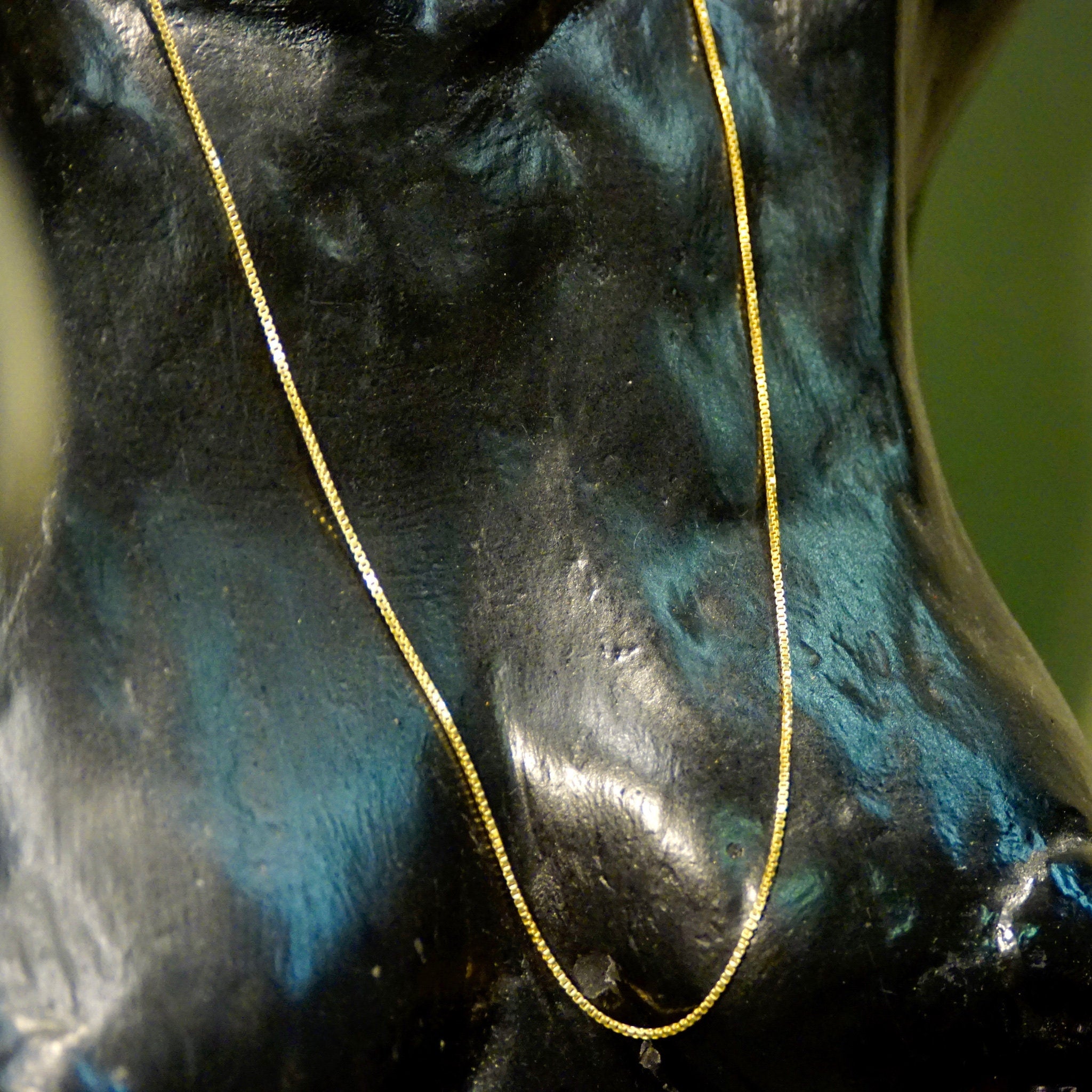 Vintage Italian 18K Gold Box Chain Necklace, 1.5mm Gold Box Chain, Long Thin Yellow Gold Chain, 24" Long, 585 Jewelry