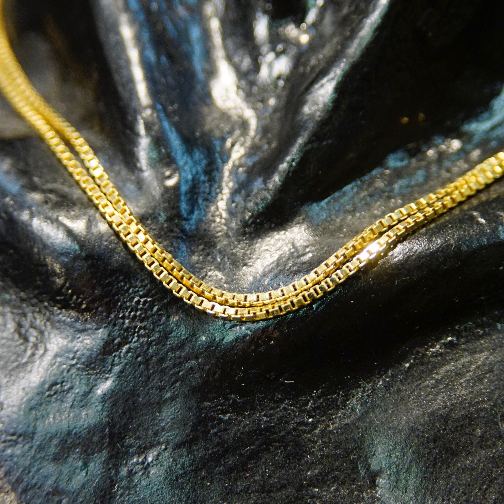 Vintage Italian 18K Gold Box Chain Necklace, 1.5mm Gold Box Chain, Long Thin Yellow Gold Chain, 24" Long, 585 Jewelry