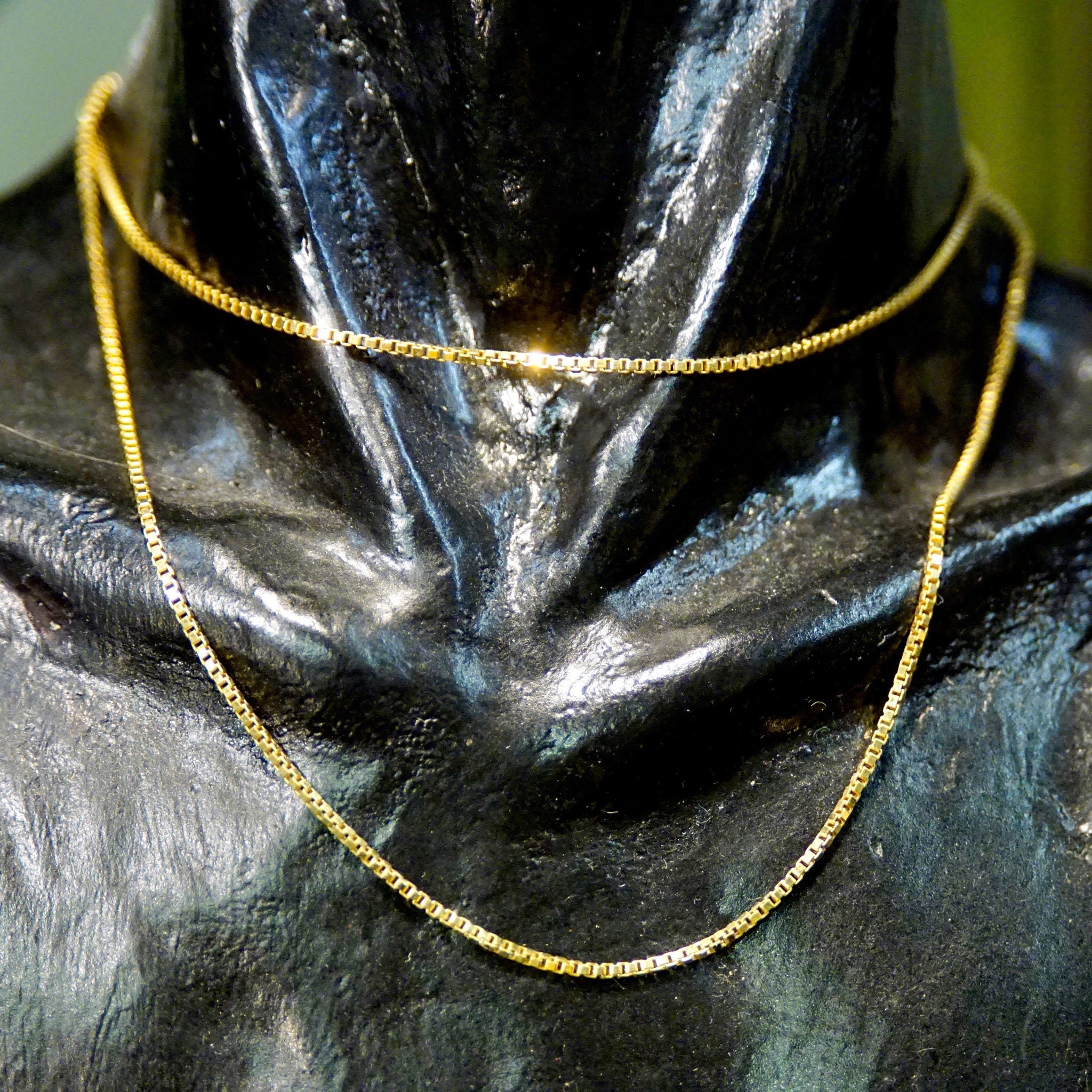 Vintage Italian 18K Gold Box Chain Necklace, 1.5mm Gold Box Chain, Long Thin Yellow Gold Chain, 24" Long, 585 Jewelry