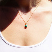 Vintage 14K Solitaire Turquoise Pendant Necklace, Prong Set Green Turquoise Stone Pendant, Delicate 14K Yellow Gold Chain, 18" Long