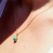 Vintage 14K Solitaire Turquoise Pendant Necklace, Prong Set Green Turquoise Stone Pendant, Delicate 14K Yellow Gold Chain, 18" Long