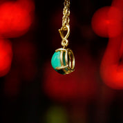 Vintage 14K Solitaire Turquoise Pendant Necklace, Prong Set Green Turquoise Stone Pendant, Delicate 14K Yellow Gold Chain, 18" Long
