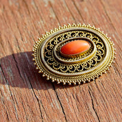 Vintage Israel 925 Gold Filigree Coral Brooch/Pendant, Ornate Gold Washed Pendant With Red Coral Stone, Gold Tone Sterling Silver Brooch