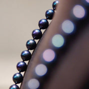 Vintage Majorica Iridescent Black Pearl Necklace, 8mm Simulated Pearls, Single Strand, 925 Fish Hook Clasp, Original Box & Paperwork, 19.5"