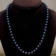 Vintage Majorica Iridescent Black Pearl Necklace, 8mm Simulated Pearls, Single Strand, 925 Fish Hook Clasp, Original Box & Paperwork, 19.5"