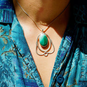 Vintage Peter Ernst Danish Modernist Sterling Silver Malachite Pendant Necklace, Large Pendant, 2mm Silver Herringbone Chain, 17 3/4" Long