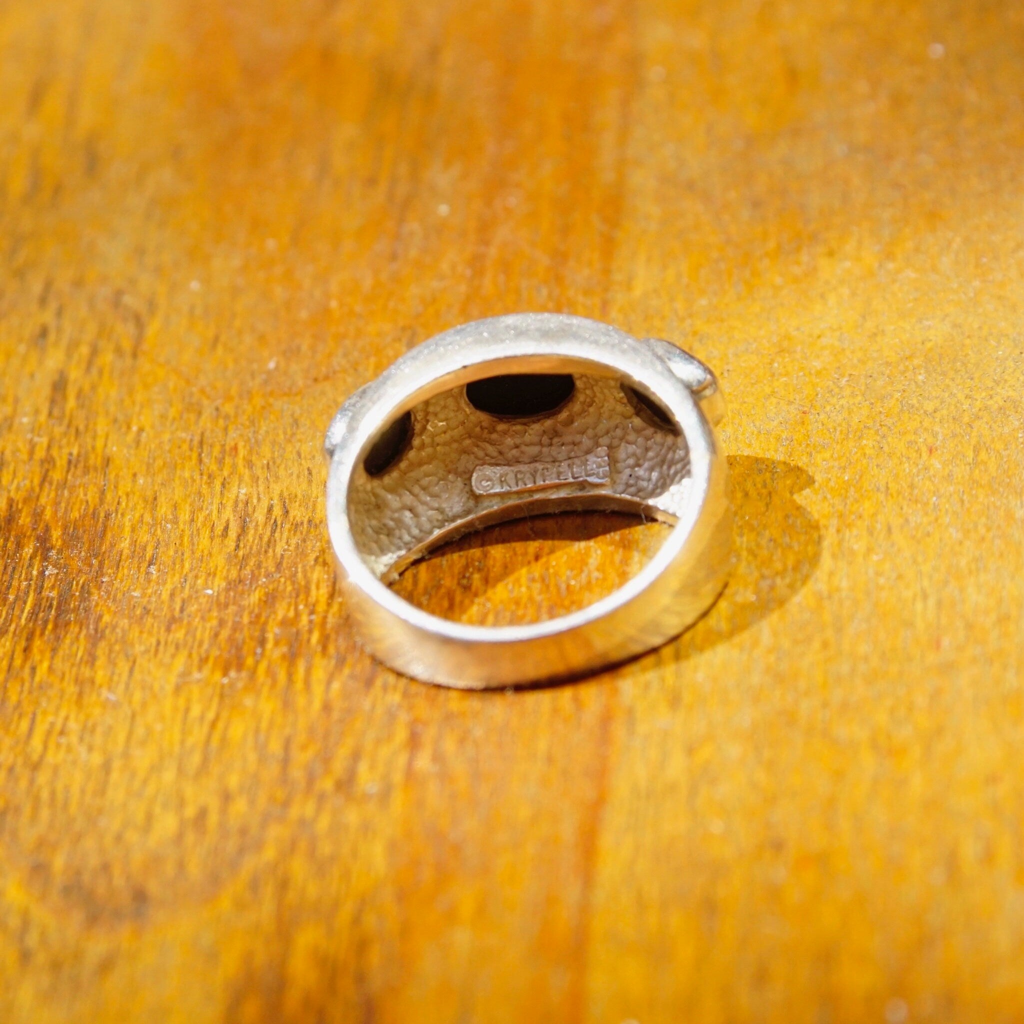 Vintage Charles Kyprell Modernist Sterling Silver Onyx Ring, 3-Stone Black Onyx Ring, Graduated Silver Ring With Raised Stones, 7 1/2 US