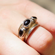 Vintage Charles Kyprell Modernist Sterling Silver Onyx Ring, 3-Stone Black Onyx Ring, Graduated Silver Ring With Raised Stones, 7 1/2 US