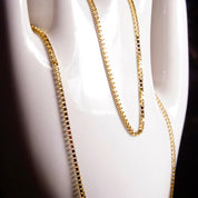 Vintage Italian 14K Gold Box Chain, 2mm Yellow Gold Chain Necklace, 18" Long, Made In Italy, 14K Jewelry