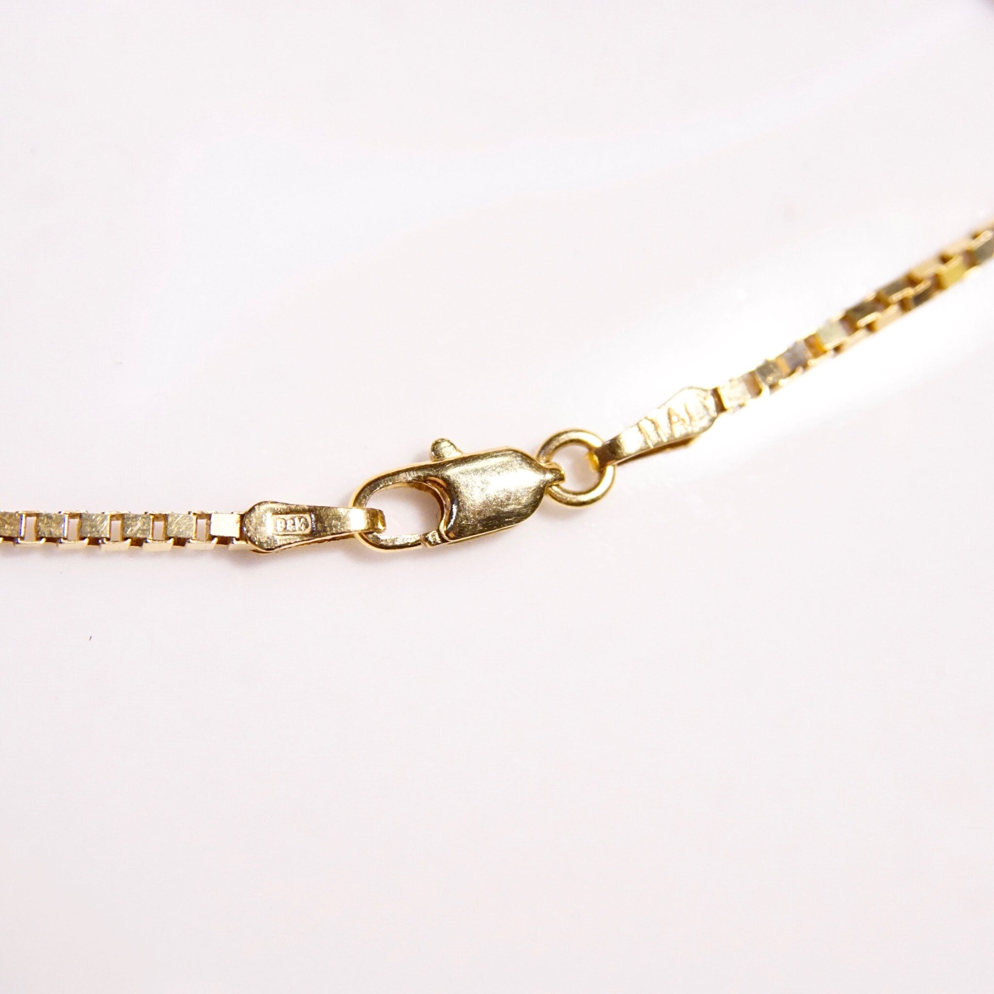 Vintage Italian 14K Gold Box Chain, 2mm Yellow Gold Chain Necklace, 18" Long, Made In Italy, 14K Jewelry