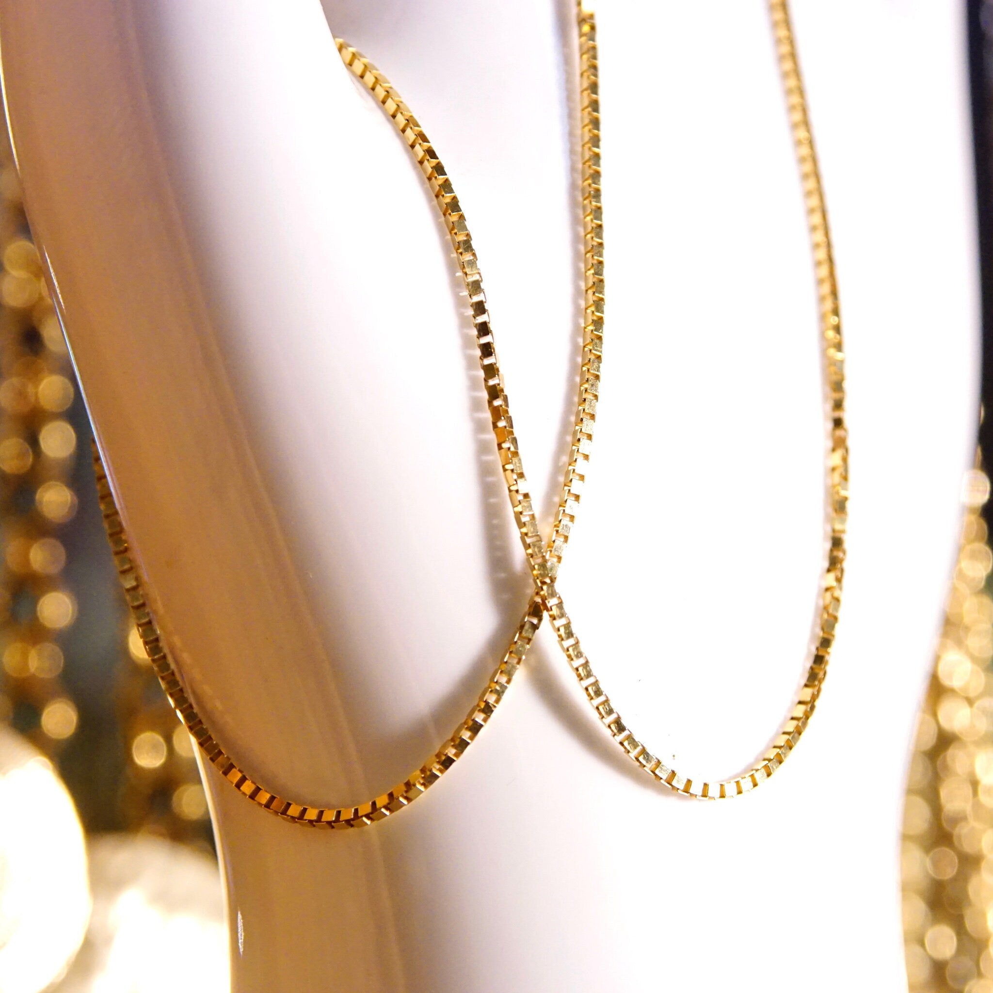 Vintage Italian 14K Gold Box Chain, 2mm Yellow Gold Chain Necklace, 18" Long, Made In Italy, 14K Jewelry