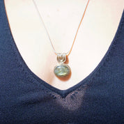 Vintage Sterling Silver Labradorite Pendant Necklace, 1.5mm Snake Chain Necklace, Iridescent Labradorite Stone, Large Bail, 24" Long