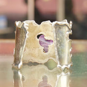 Vintage Brutalist Sterling Silver Amethyst Cuff Bracelet, Large Raw Amethyst Stone In Wire Wrapped Setting, Chunky Silver Cuff, Artisan