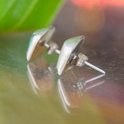 Vintage TAXCO Sterling Silver Mosaic Malachite Stud Earrings, Modernist Silver & Green Stone Earrings, Small Geometric Earrings, 925