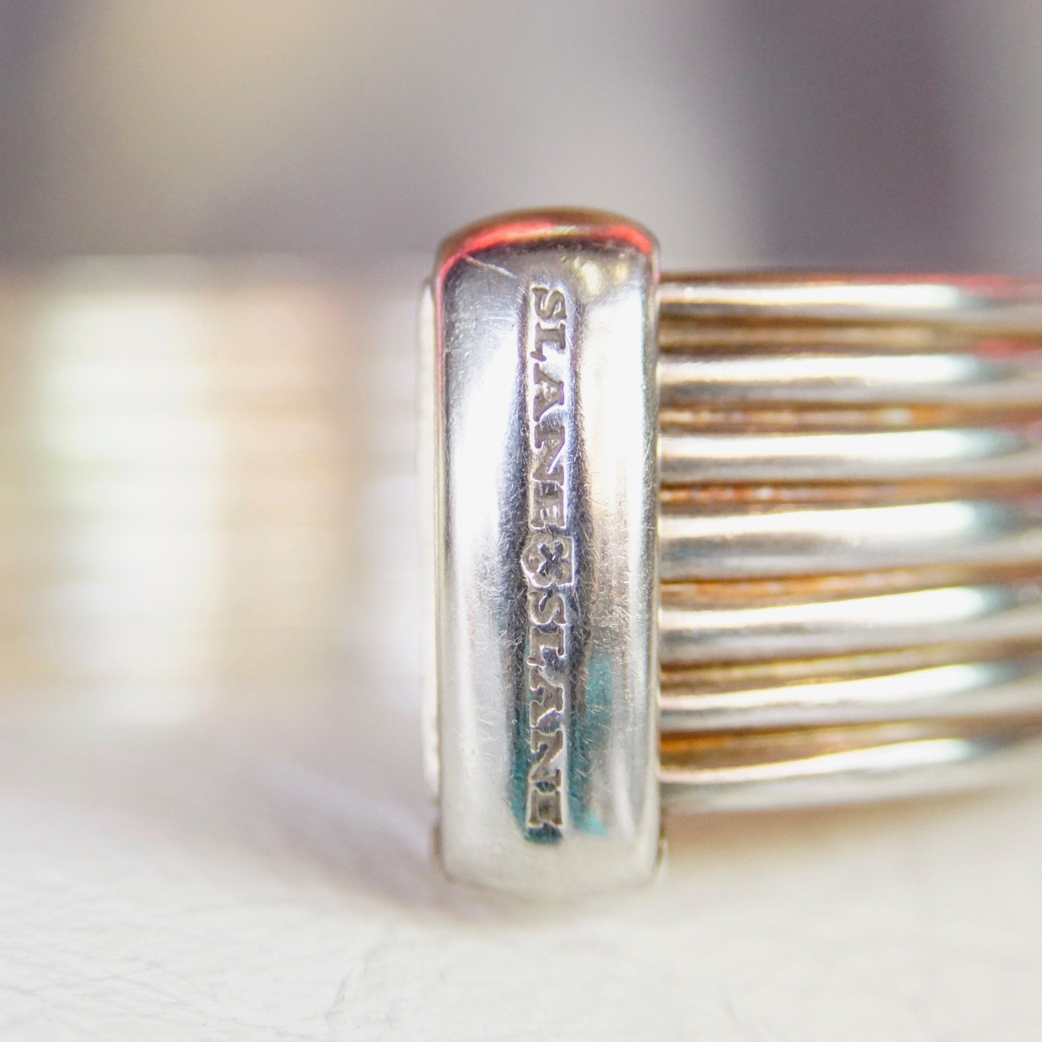 Rare Vintage SLANE & SLANE Sterling Silver Intaglio Bee Hinge Bracelet, Thick Silver Bangle With Carved Quartz Stone, Designer Jewelry, 925