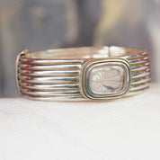 Rare Vintage SLANE & SLANE Sterling Silver Intaglio Bee Hinge Bracelet, Thick Silver Bangle With Carved Quartz Stone, Designer Jewelry, 925