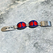 Vintage Italian Enamel Silver Buckle Bracelet, 1960's Gucci Style/Replication Red & Blue Enamel Link Bracelet, Modernist Jewelry, Adjustable