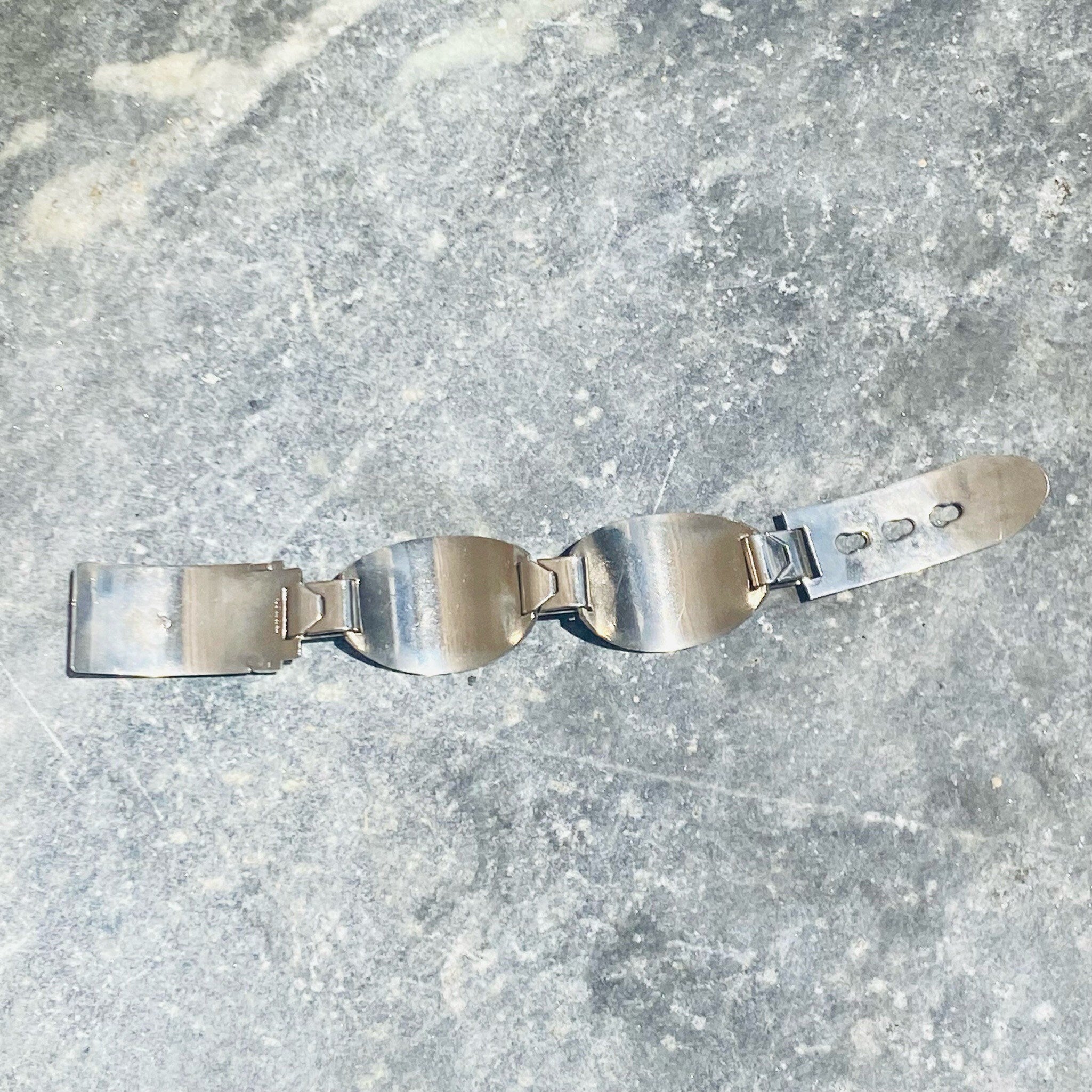 Vintage Italian Enamel Silver Buckle Bracelet, 1960's Gucci Style/Replication Red & Blue Enamel Link Bracelet, Modernist Jewelry, Adjustable