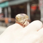 Vintage 14K Gold Citrine Cocktail Ring, Large Prong-Set Yellow Citrine Stone, Oval Cut, Woven Yellow Gold Band With Leaf Design, 6 1/4 US