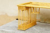 Vintage Natural Bamboo Rattan Bed Tray With Cup Holder & Storage Compartment, Cute/Functional Breakfast In Bed Lap Tray, Boho Chic