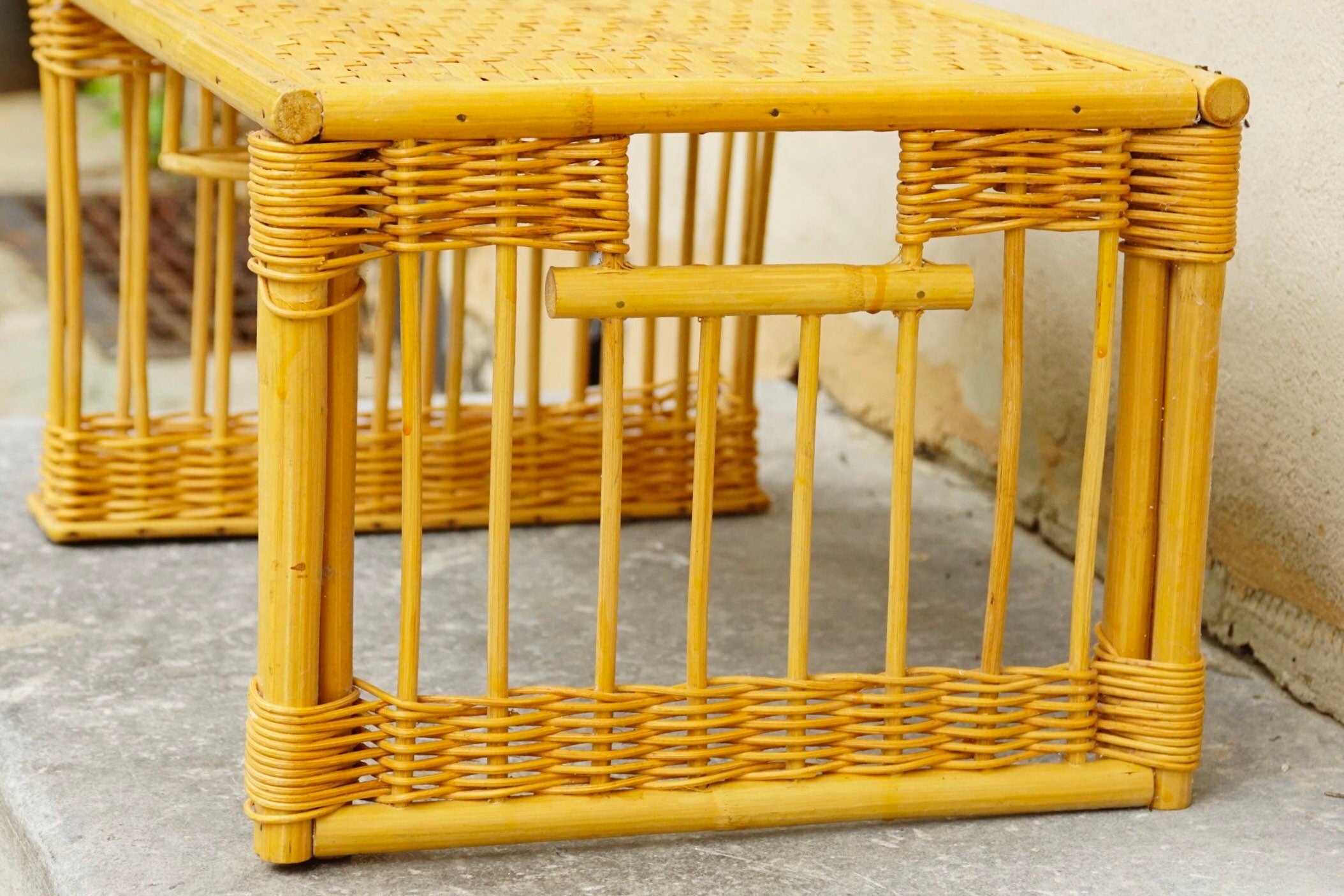 Vintage Natural Bamboo Rattan Bed Tray With Cup Holder & Storage Compartment, Cute/Functional Breakfast In Bed Lap Tray, Boho Chic