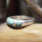 Vintage sterling silver ring with light blue speckled turquoise inlay on a tapered band, stackable ring size 8 1/2 US.