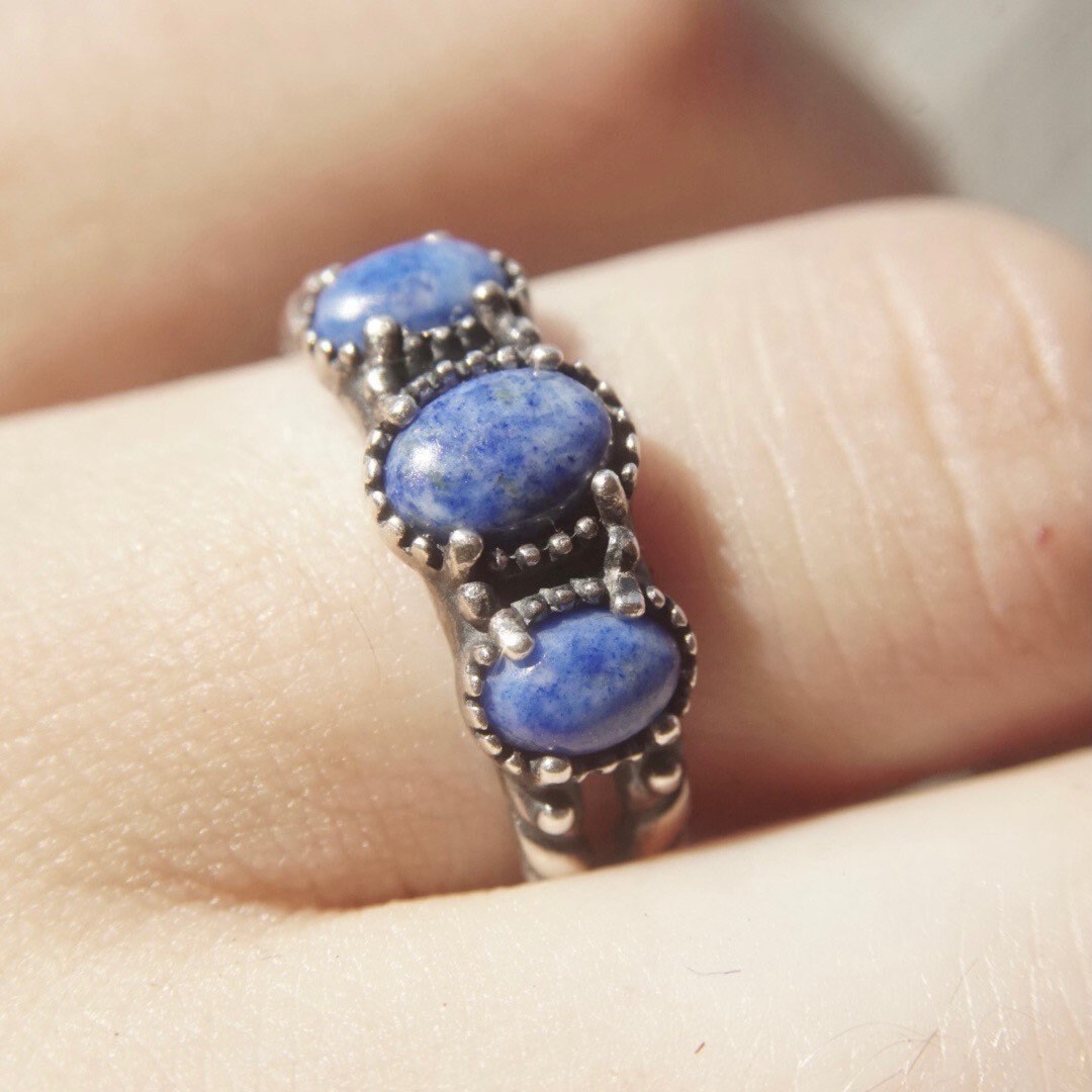 Vintage Signed AW Sterling Silver Sodalite Ring, Marbled Blue Stones, Braided Silver Band, Multi-Stone, Stackable Ring, Size 8 1/2 US