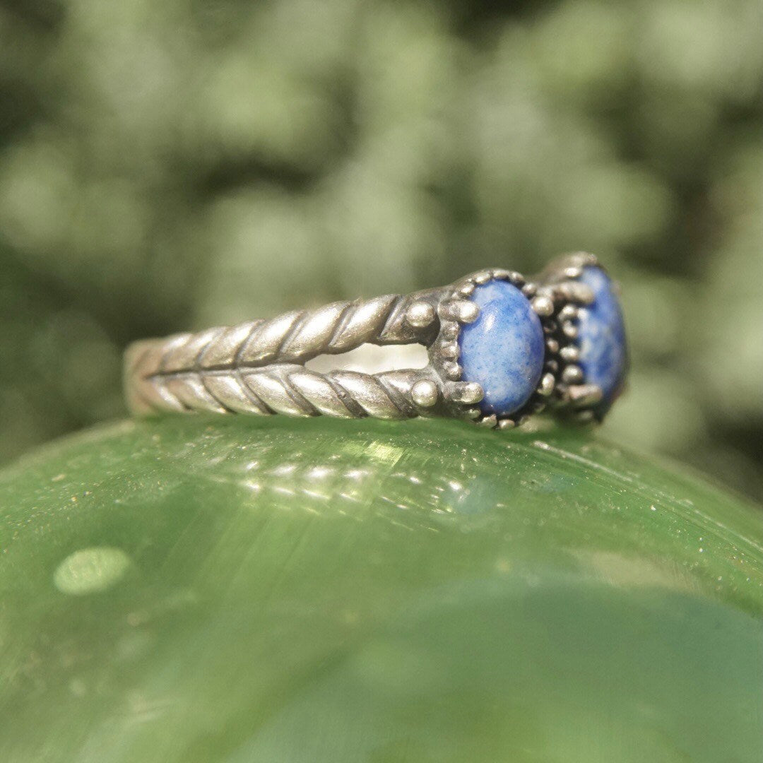 Vintage Signed AW Sterling Silver Sodalite Ring, Marbled Blue Stones, Braided Silver Band, Multi-Stone, Stackable Ring, Size 8 1/2 US