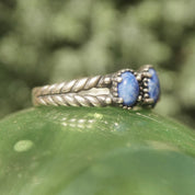 Vintage Signed AW Sterling Silver Sodalite Ring, Marbled Blue Stones, Braided Silver Band, Multi-Stone, Stackable Ring, Size 8 1/2 US