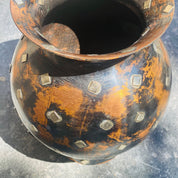 Vintage Israeli Blackened Copper & Silver Accent Vase, Oxidized Copper, Sterling Silver Diamonds, Unique Flower Vase, 8.5" H x 6" W