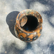 Vintage Israeli Blackened Copper & Silver Accent Vase, Oxidized Copper, Sterling Silver Diamonds, Unique Flower Vase, 8.5" H x 6" W