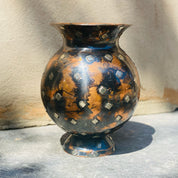 Vintage Israeli Blackened Copper & Silver Accent Vase, Oxidized Copper, Sterling Silver Diamonds, Unique Flower Vase, 8.5" H x 6" W