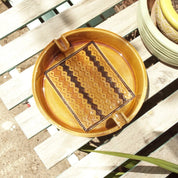 Vintagw Mid Century Modern Glazed Ceramic Ashtray, Large Round Ashtray With 2 Cigarette Holders, Brown & Tan Ceramic Ashtray, 9.5 Diameter