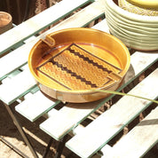 Vintagw Mid Century Modern Glazed Ceramic Ashtray, Large Round Ashtray With 2 Cigarette Holders, Brown & Tan Ceramic Ashtray, 9.5 Diameter