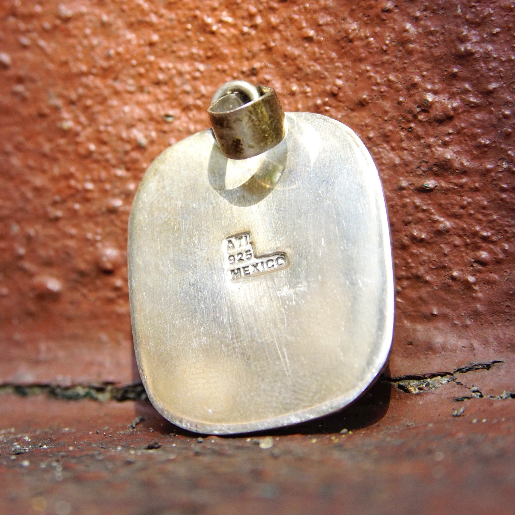 Vintage ATI Mexico Sterling Silver Malachite Pendant, Ornate Silver Frame With Bevel Set Stone, Banded Malachite, 925