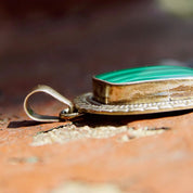 Vintage ATI Mexico Sterling Silver Malachite Pendant, Ornate Silver Frame With Bevel Set Stone, Banded Malachite, 925