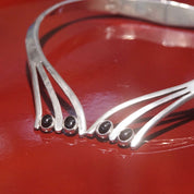 Vintage Modernist Sterling Silver Onyx Collar Necklace, Hinged Silver Choker, Black Onyx Stones, Statement Necklace, TAXCO 925 Mexico
