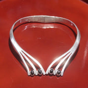 Vintage Modernist Sterling Silver Onyx Collar Necklace, Hinged Silver Choker, Black Onyx Stones, Statement Necklace, TAXCO 925 Mexico
