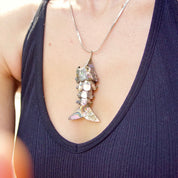 Vintage Articulated Abalone & Silver Fish Bottle Opener/Pendant, Iridescent Shell Inlay, Key Chain Bottle Opener, 3D Fish Pendant