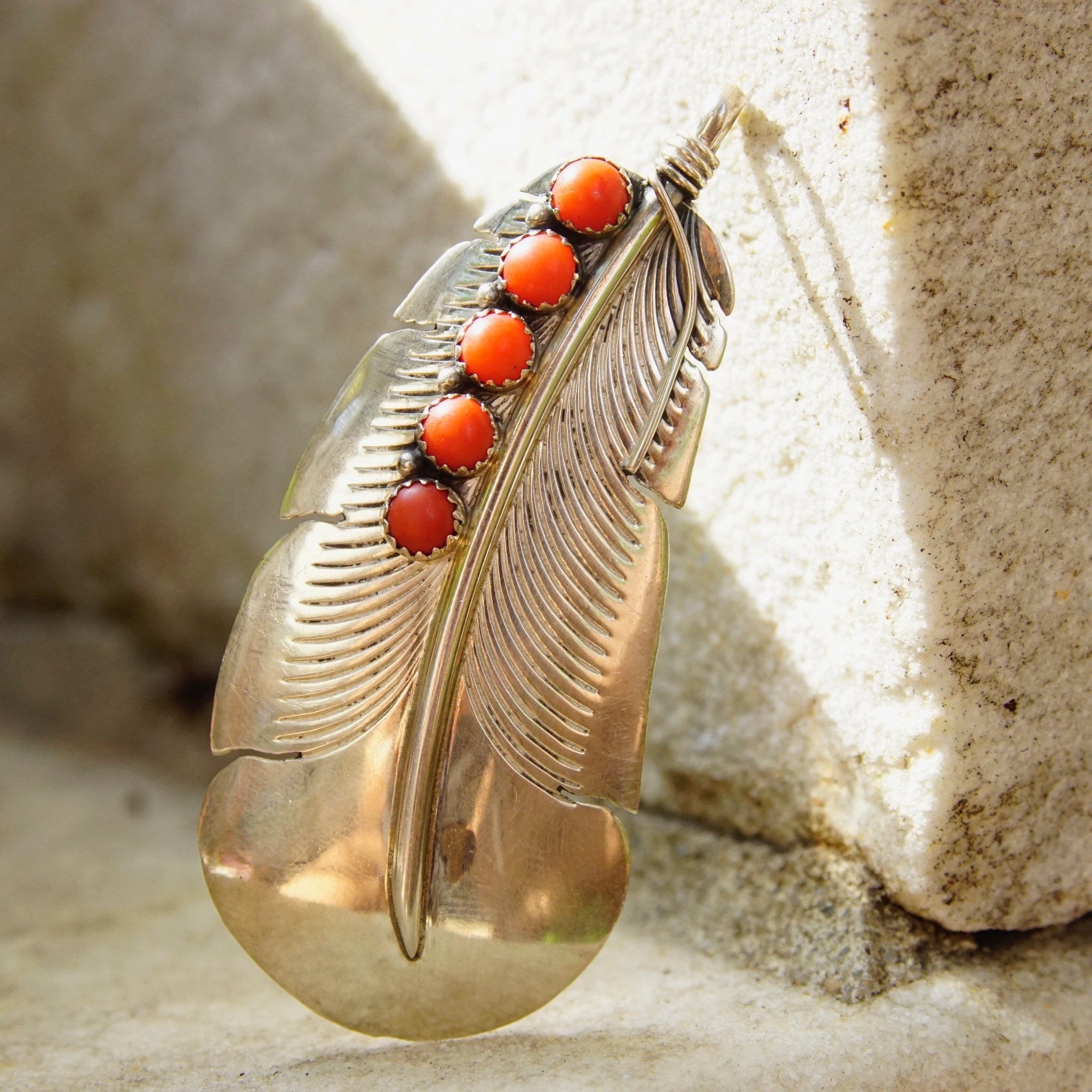 Brooch, Large Hammered Silver Feather, Navajo Jewelry, 925