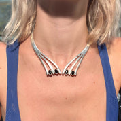 Vintage Modernist Sterling Silver Onyx Collar Necklace, Hinged Silver Choker, Black Onyx Stones, Statement Necklace, TAXCO 925 Mexico