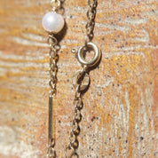 Vintage 14K Gold Bar Cultured Pearl Station Necklace, Yellow Gold & White Pearl, 1mm Cable Chain, 5mm Pearls, 585 Jewelry, 23 Long