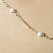 Vintage 14K Gold Bar Cultured Pearl Station Necklace, Yellow Gold & White Pearl, 1mm Cable Chain, 5mm Pearls, 585 Jewelry, 23 Long