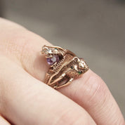 Antique 14K Gold Dragon Ring, Ruby, Emerald, Alexandrite Gemstones, Rare Vintage Chinese Dragons Ring, Nose Dragon Hallmark, Size 5 US