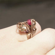 Antique 14K Gold Dragon Ring, Ruby, Emerald, Alexandrite Gemstones, Rare Vintage Chinese Dragons Ring, Nose Dragon Hallmark, Size 5 US
