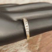 Vintage 10K Gold Diamond Pave Band Ring, Half Eternity Wedding Ring, 11 Round Cut Diamonds, 1/32 CT, Yellow Gold Band, Size 7 US