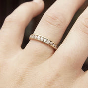Vintage 10K Gold Diamond Pave Band Ring, Half Eternity Wedding Ring, 11 Round Cut Diamonds, 1/32 CT, Yellow Gold Band, Size 7 US
