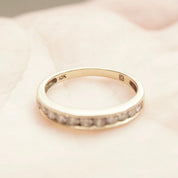 Vintage 10K Gold Diamond Pave Band Ring, Half Eternity Wedding Ring, 11 Round Cut Diamonds, 1/32 CT, Yellow Gold Band, Size 7 US
